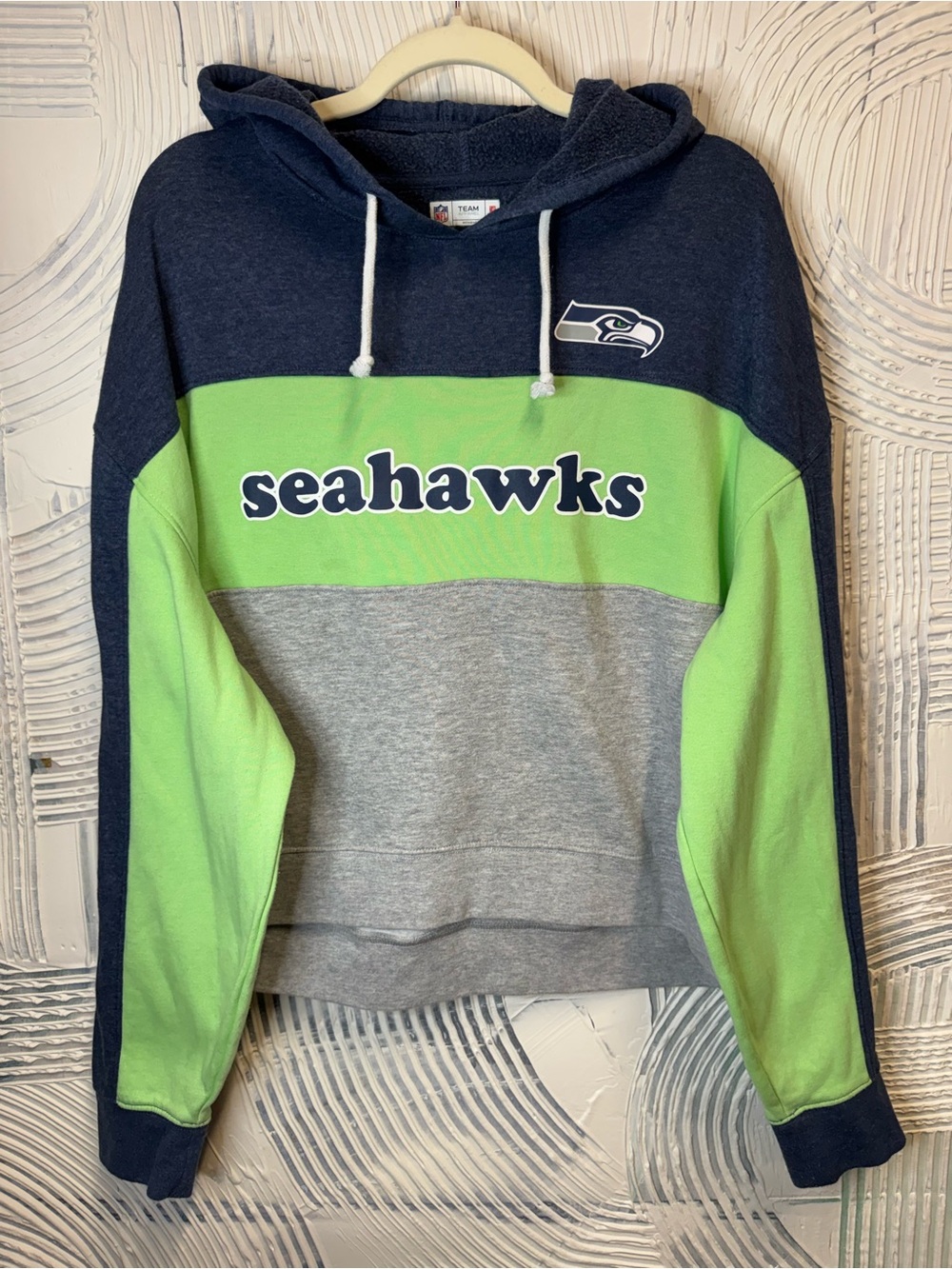 NFL Seattle Seahawks Colorblock Hoodie in Navy, Neon Green & Gray
